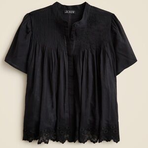 J.Crew Black Lace-Trim Pintuck Top
